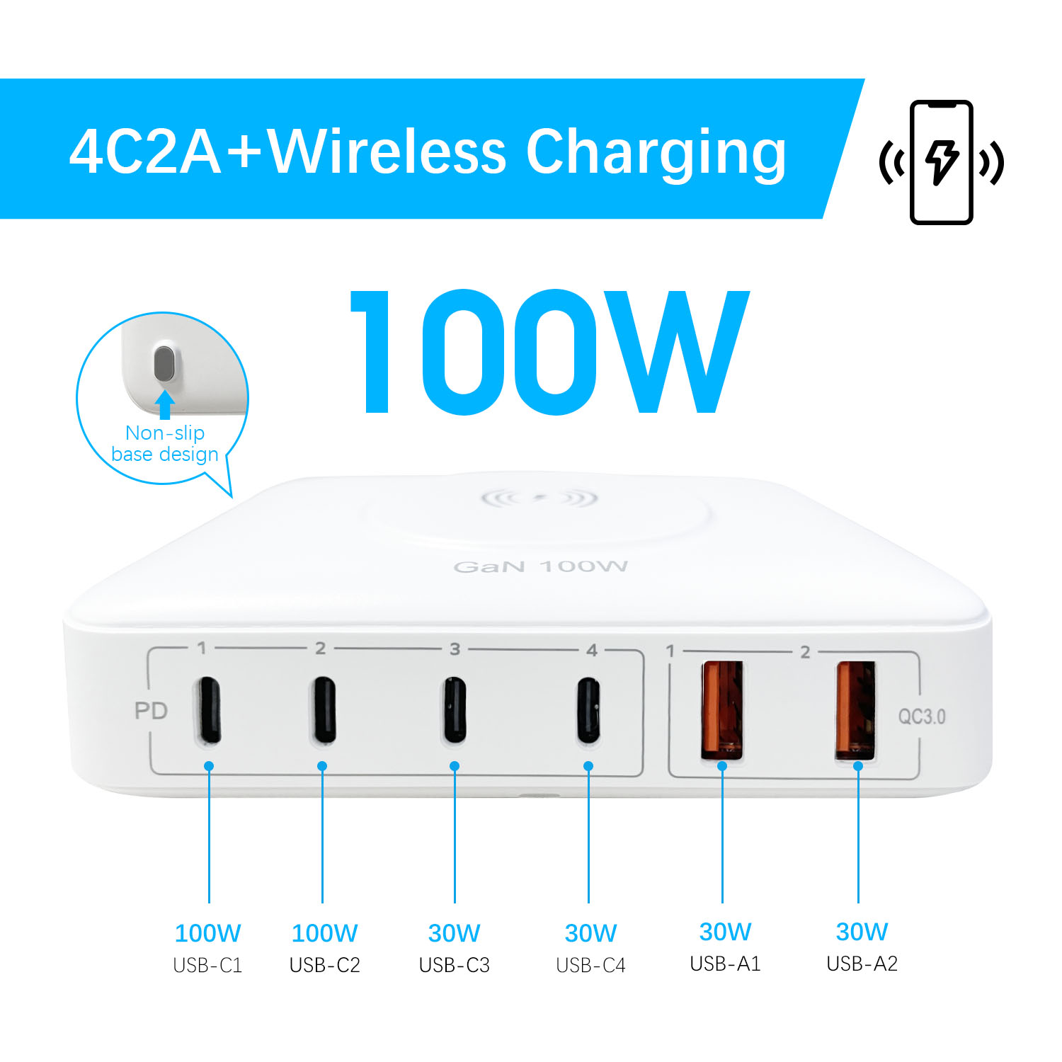 100W Charging Station with Wireless